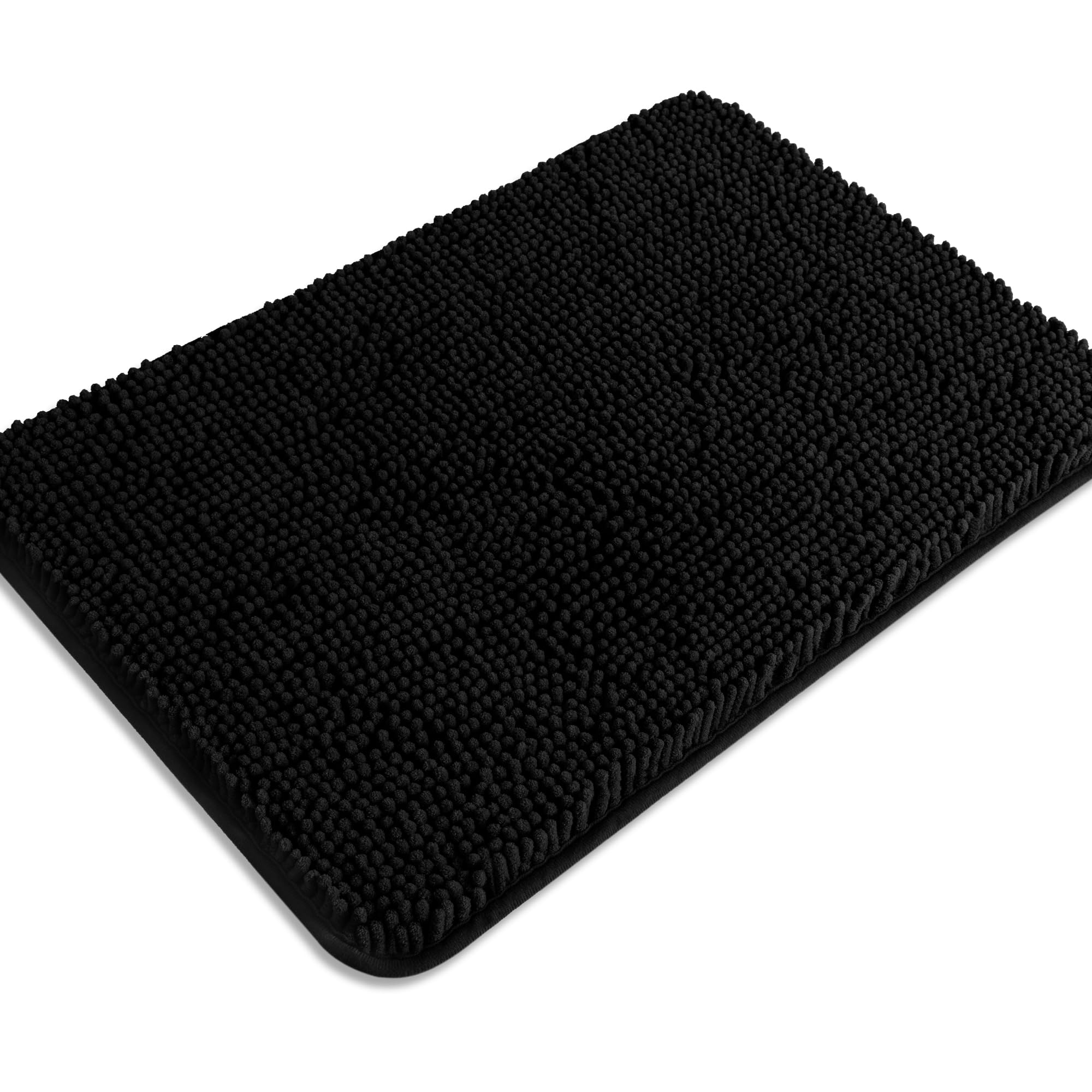 PureSwan Black Bathroom Rugs – Absorbent and Washable Bath Mat, Non-Slip, Thick Soft Chenille Bath Rugs for Bathroom Floor, Shower - 17" x 24"