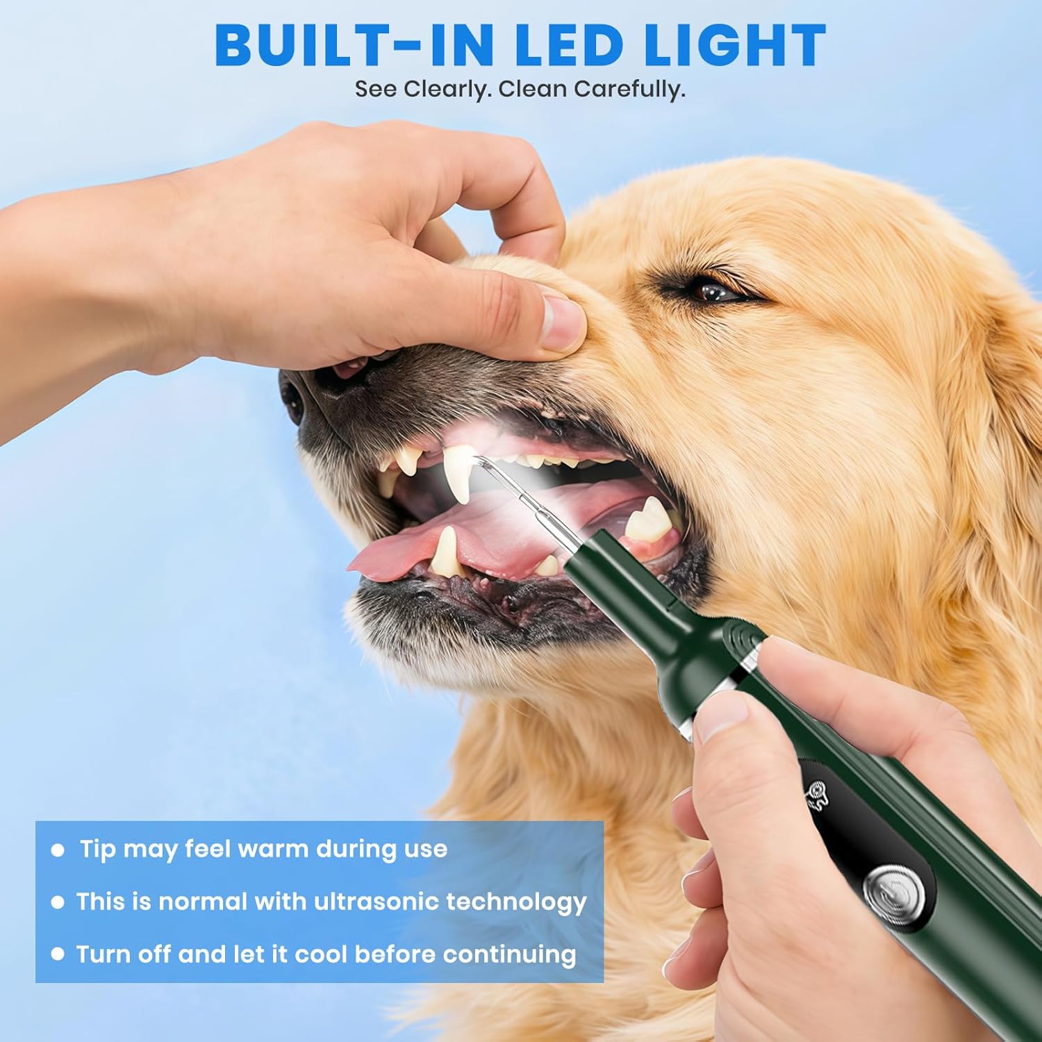Dog Plaque Remover for Teeth,Pet Ultrasonic Tooth Cleaner with LED Light,Cleaning Kit for Tartar and Stains,5 Adjustable Modes,Pet Teeth Cleaning kit,Suitable for Dogs and Cats (Green)