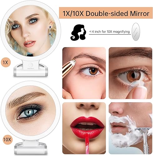 Miniatura 2 de Espejo de aumento de viaje con luz, espejo de maquillaje iluminado con aumento de 1X10X, espejo de tocador LED portátil con brillo de iluminación de
