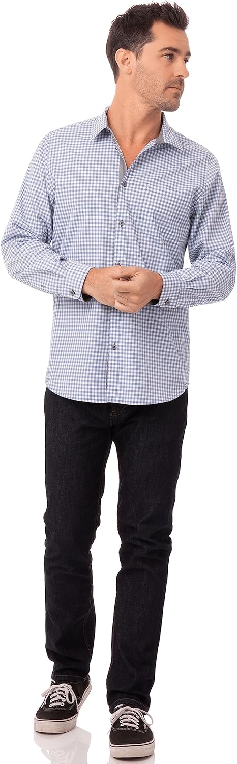 Chef Works Men's Modern Gingham Long Sleeve Dress Shirt