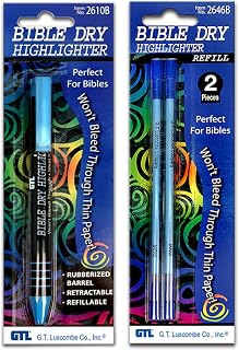 G.T. Luscombe Company, Inc. Bible Dry Refillable Highlighter with 2 Pack of Refills (Blue)
