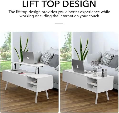 Miniatura 5 de Mesa de Centro con Parte Superior Elevable de Madera con Compartimento Oculto y Estante de Almacenamiento Ajustable Mesa de Comedor de Mesa con