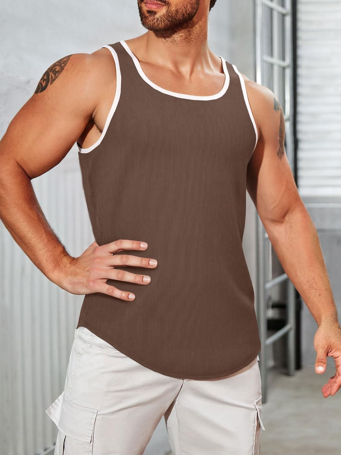 UNCLECAT Mens Sleeveless Tank Tops Workout Muscle Gym Knitted Shirt Athletic Bodybuilding Slim Fit Ribbed T Shirts - Image 5