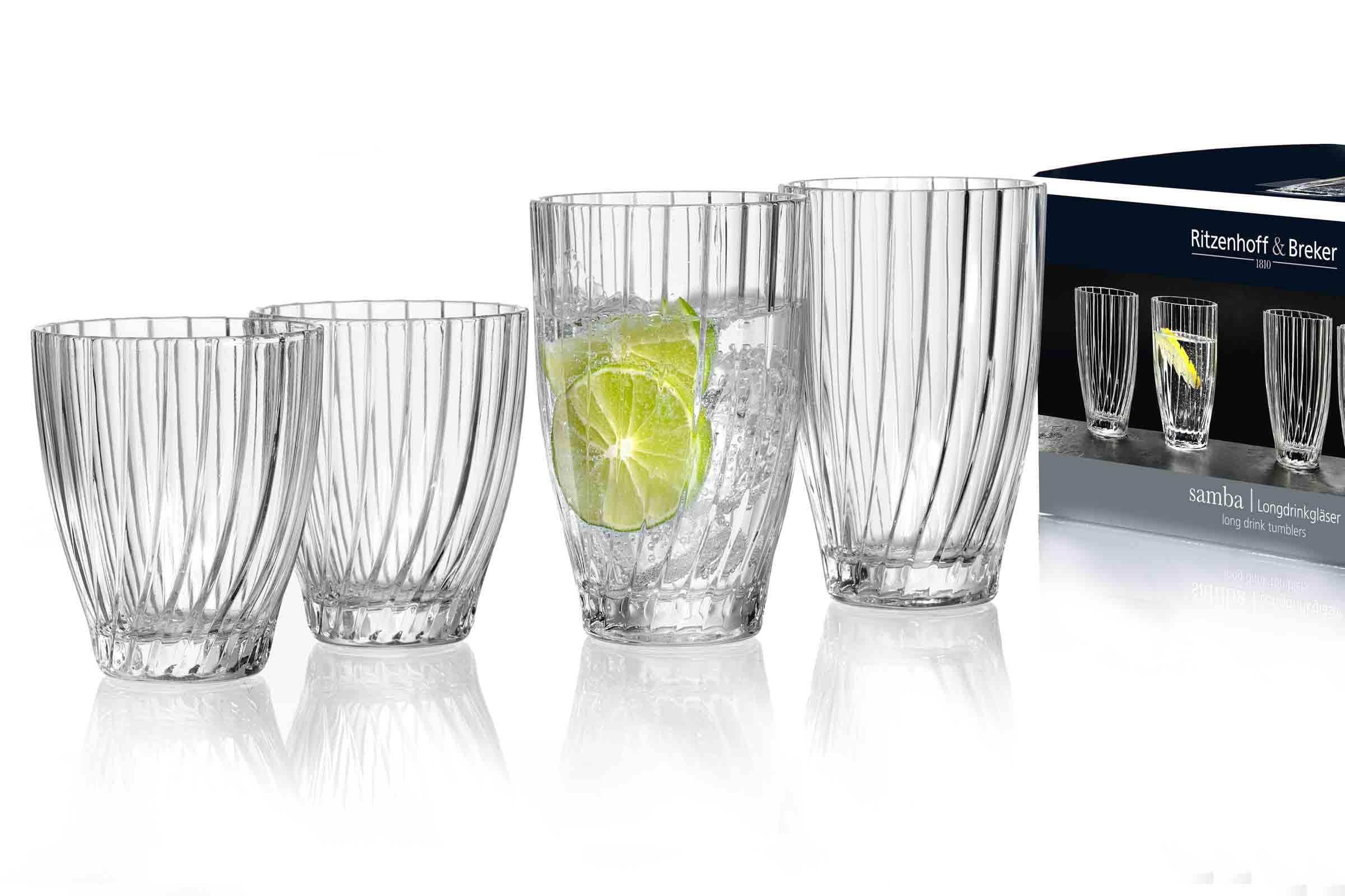 Ritzenhoff & Breker Samba Trinkgläser-Set 12-teilig | 300 ml & 350 ml | Kleine & große Wassergläser mit Außen-Facettierung | Spülmaschinenfeste Becher aus Glas | Klar