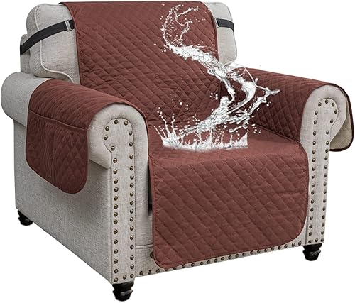 Funda acolchada impermeable para sillón, súper suave, lavable, con bolsillos y correas elásticas antideslizantes, protector grueso de muebles