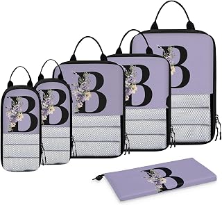 Custom Name 6 Set Compression Packing Cubes for Travel Accessories Customized Expandable Packing Organizers Personalized Carry On Essentials Luggage Bags, White