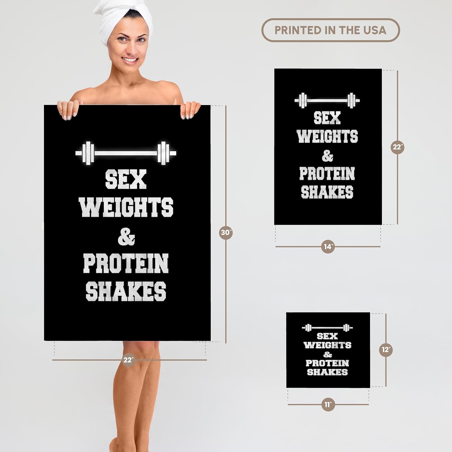3dRose Sex Weights and Protein Shakes on Black Background 22x30 Bath Hand Pool Towel