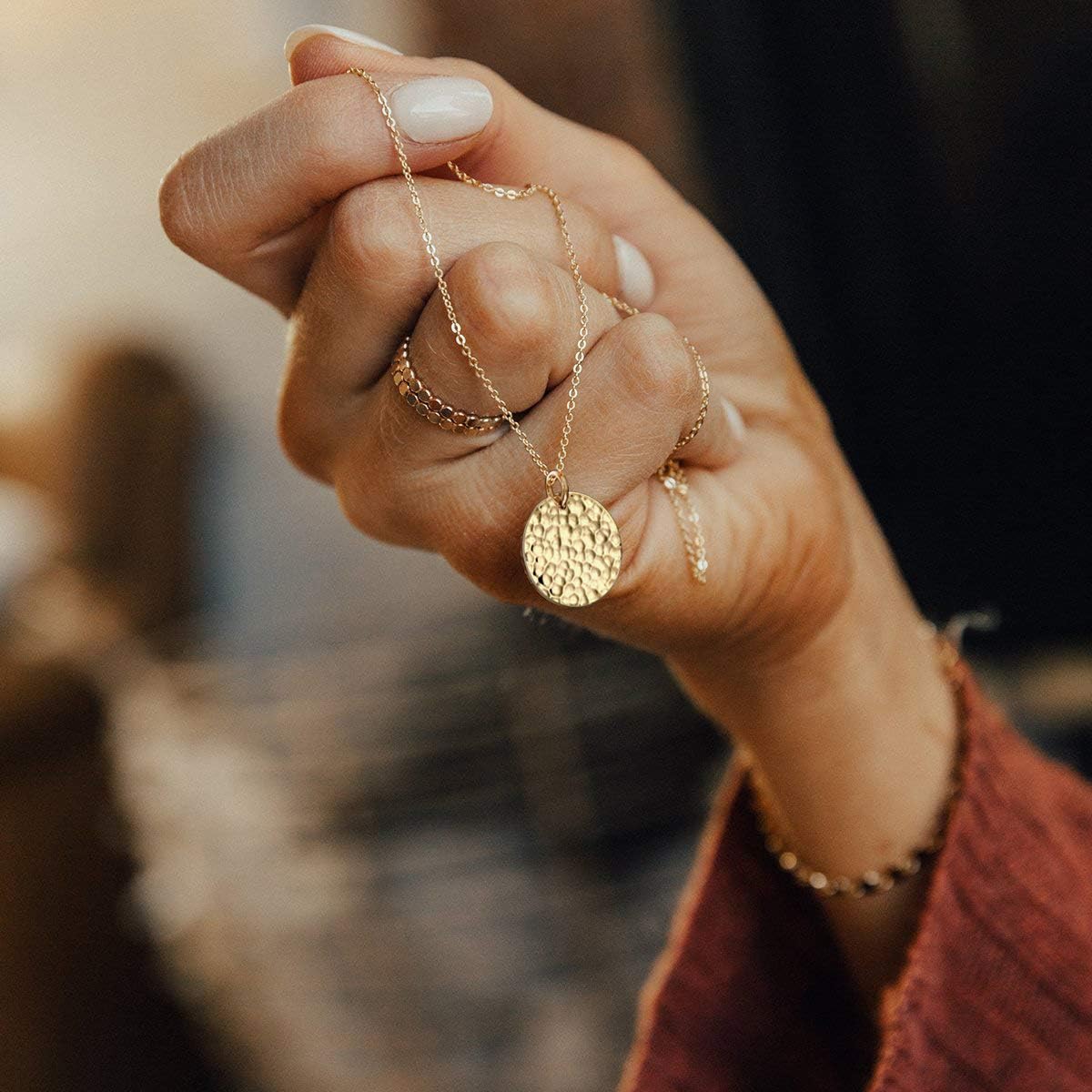 LOYATA Gold Pendant Necklaces for Women-Simple 14K Gold Round Circle Pendant Necklace Dainty Charm Necklace Jewelry Gifts for Women - Image 3