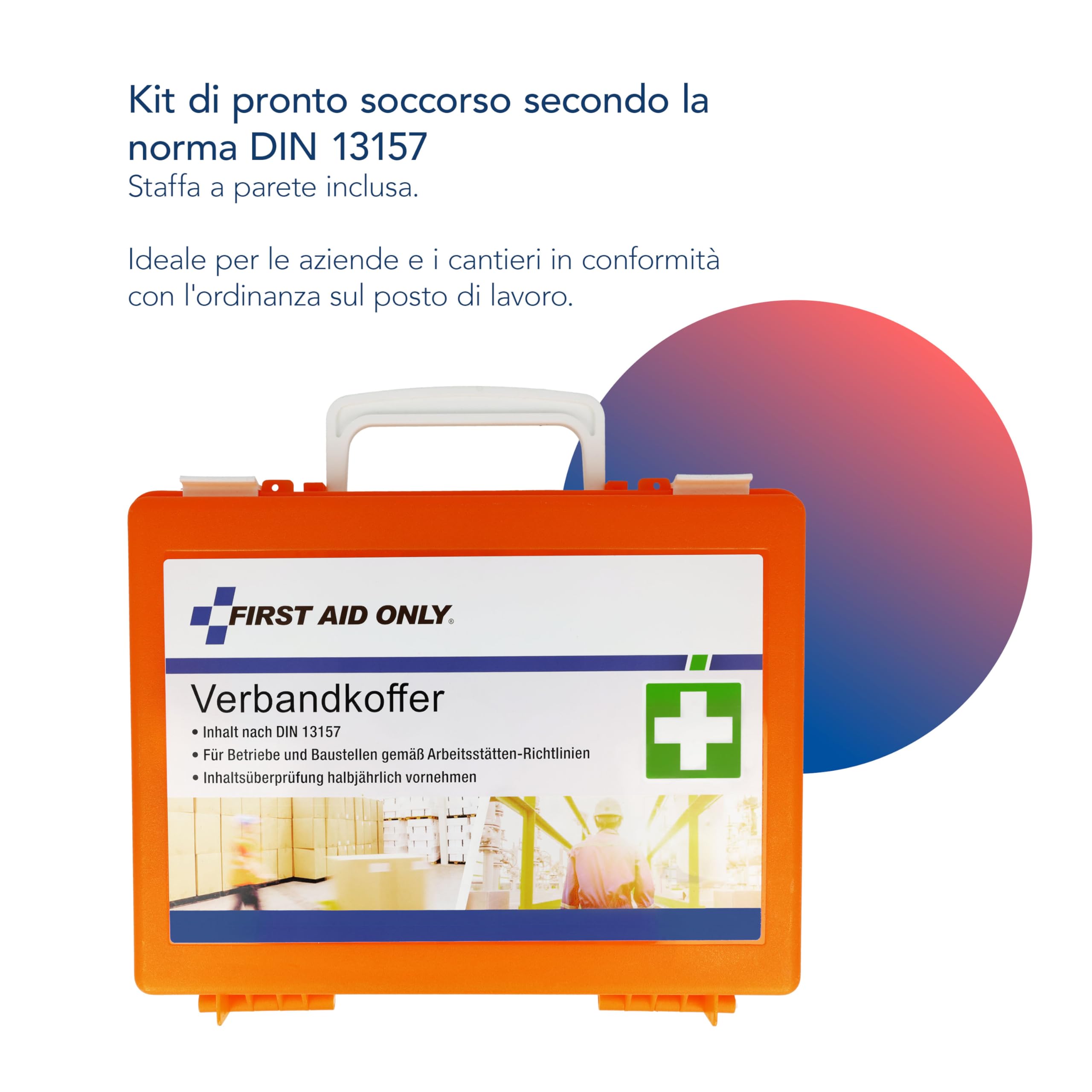 First Aid Only Cassetta Pronto Soccorso First Aid Only Con Maniglia, Din 13157, Inclusi Vetri Divisori, Supporto Per Parete, Viti E Tasselli, Arancione, P-10020-1170 Gr