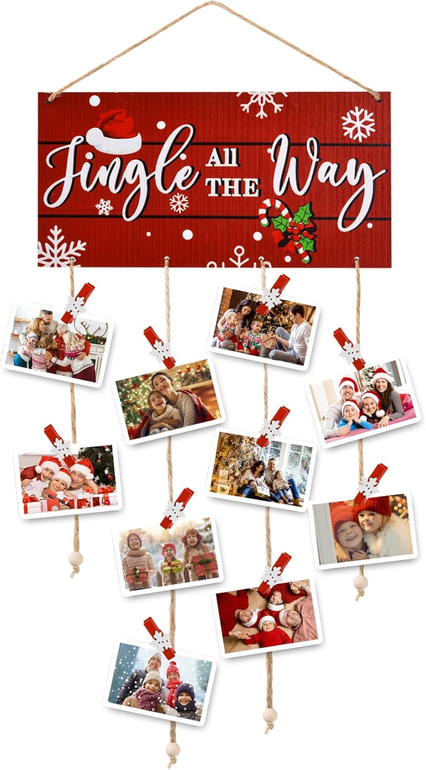 Christmas Card Holder Merry Christmas Picture Holder for Wall Wooden