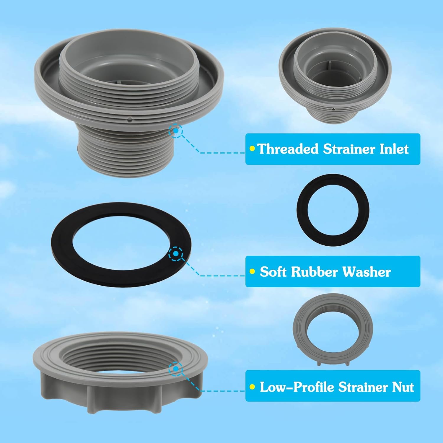 Fuoequl Pool Threaded Strainer Connector kit for Intex Pool Parts 26341W 26345W 26375EH 26761EH 28345VM 28952EH 28961EH Pool Outlet Fittings