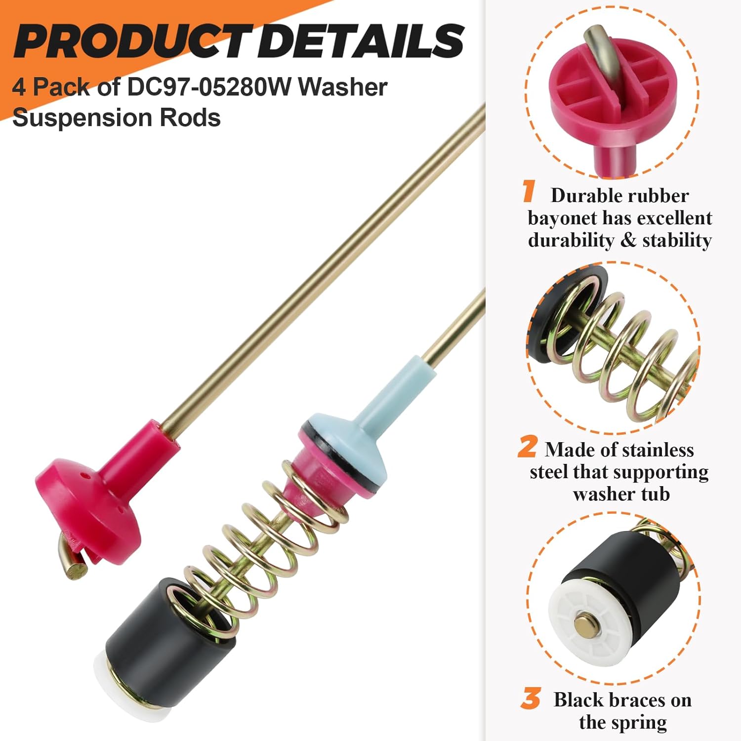【𝟮𝟬𝟮𝟲 𝗨𝗽𝗴𝗿𝗮𝗱𝗲𝗱】DC97-05280W DC97-16350U WA50R5400AV/US WA50R5200AW/US WA45T3200AW/A4 WA45N3050AW/A4 WA54R7200AW/US Washer Suspension Rods by Beaquicy - Fit for Samsung wa45h7000aw/02,etc