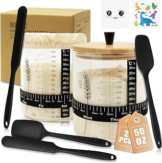 50oz Sourdough Starter Jar Kit, Wide Mouth Sourdough Starter Container for Perfect Sour Dough Bread, Extra-Large Capacity Sourdough Jar, Sourdough Kit(2 Pack)
