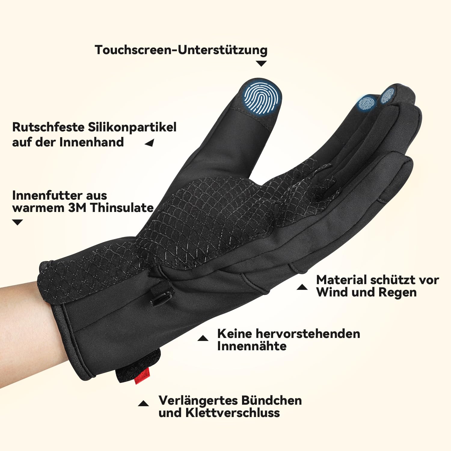 Gants Hiver Homme Femme, Gants de Vélo étanches avec Support pour écran Tactile, Gants Thermiques pour la Course à Pied, le Ski et la Conduite Automobile
