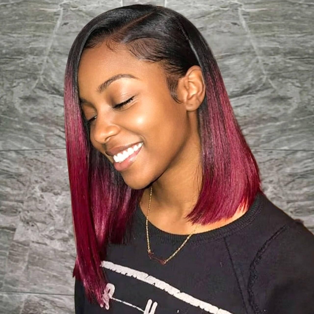 Bob Wig Human Hair 13x4 HD Lace Frontal Short Straight Lace Front Bob Wigs for Black Women Human Hair Pre Plucked Glueless Side Part 180% Density Ombre 99J Burgundy Color 1B/99J 16 Inch