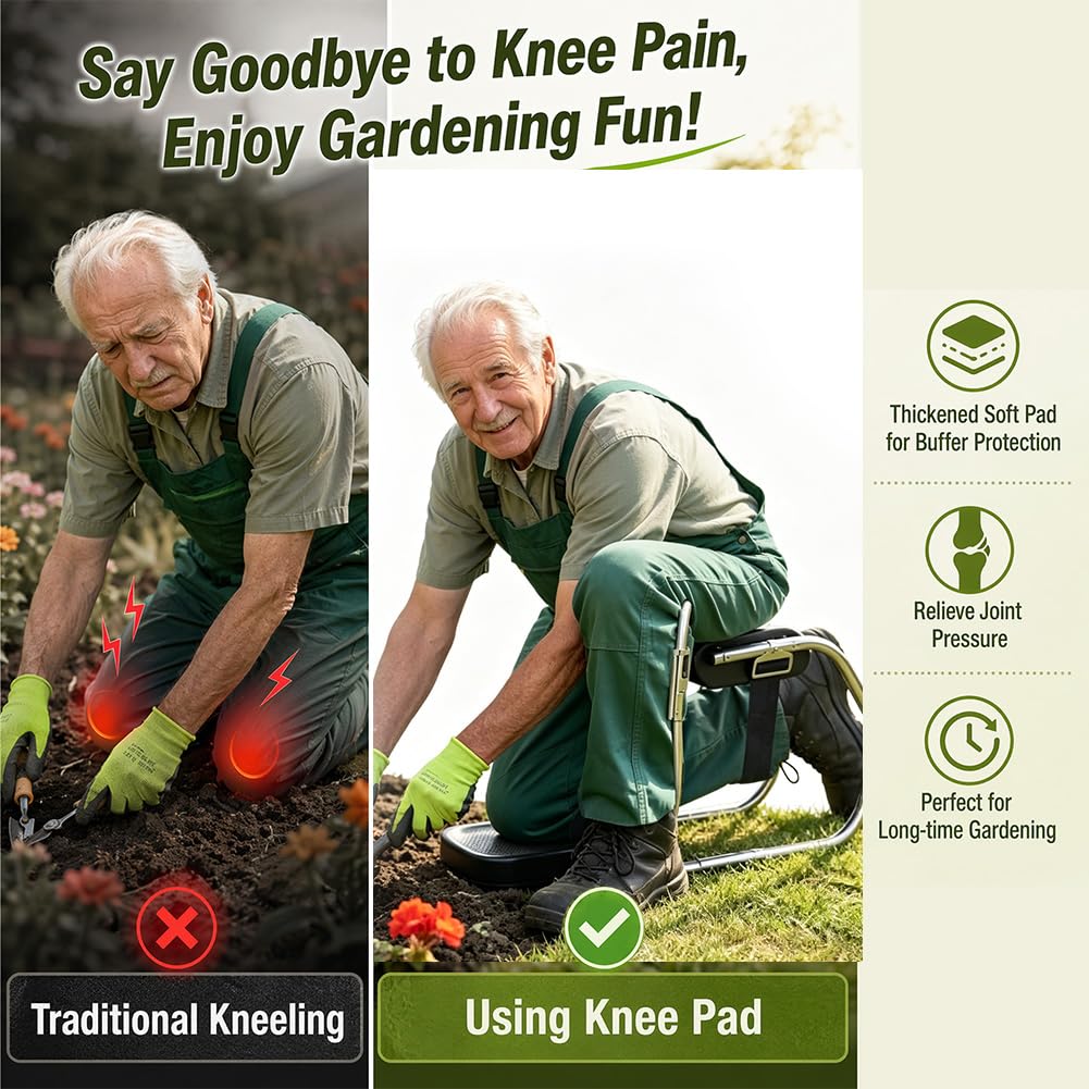 FARYODI Kniebank & Knieschoner für Gartenarbeit mit Sitzfunktion, Kniekomfort für Gartenarbeit, Stabiler Alu-Kniesitz für Bodenarbeit & Pflege, Belastbar bis 200 kg, Für Garten & Handwerk, Bau