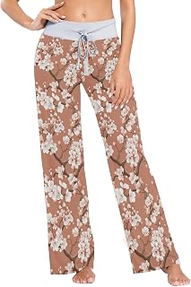 Safari Cherry Blossom Terracotta Pajama Bottoms Women Comfy Sleeping Pjs Sleeping Trousers