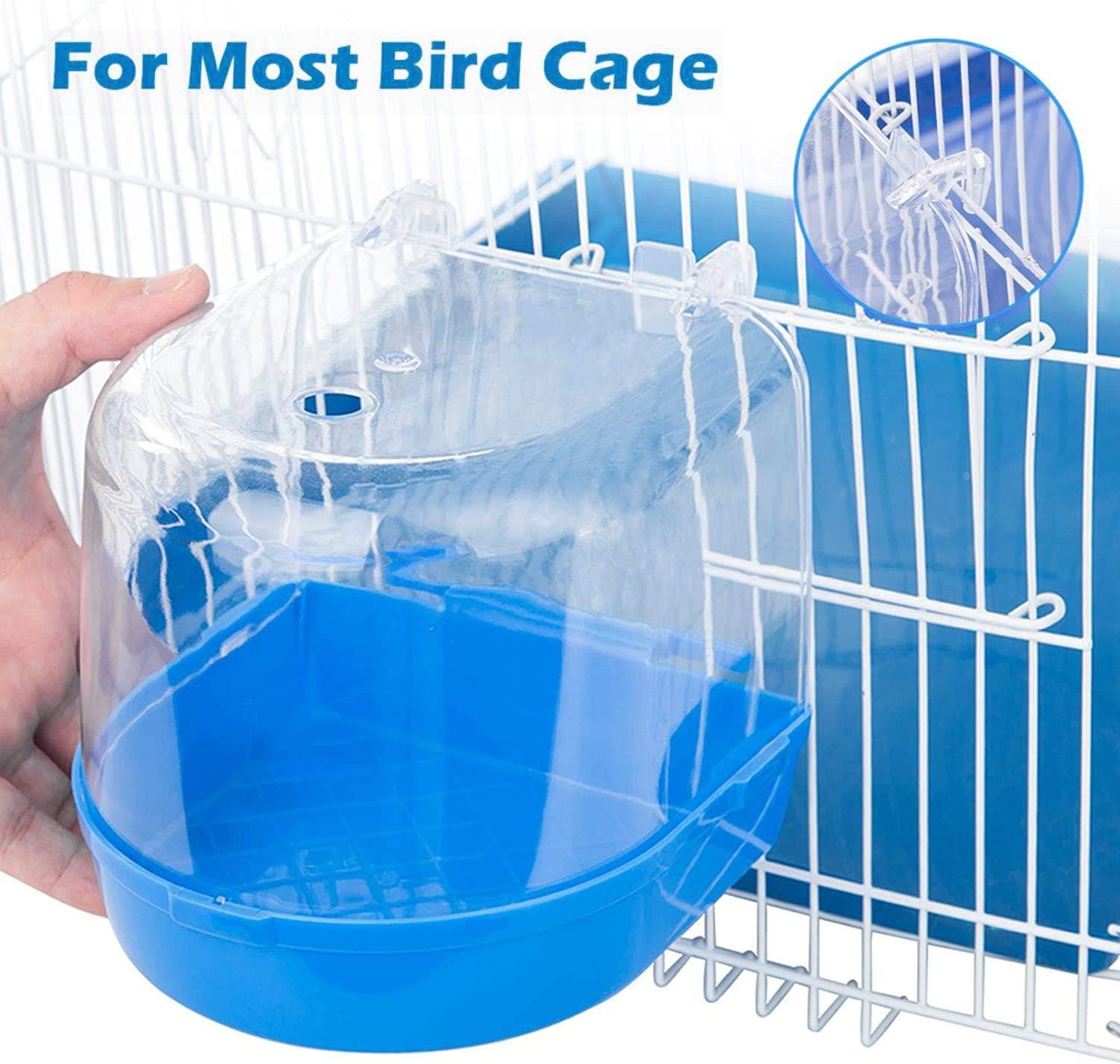 Bird Bath Box Bird Cage Accessory Supplies Bathing Parakeet Caged Bird Bathing Tub with Water Injector for Pet Small Birds Canary Budgies Parrot Parakeet Finch Canary Cockatiel Parrot Lovebird (Blue)