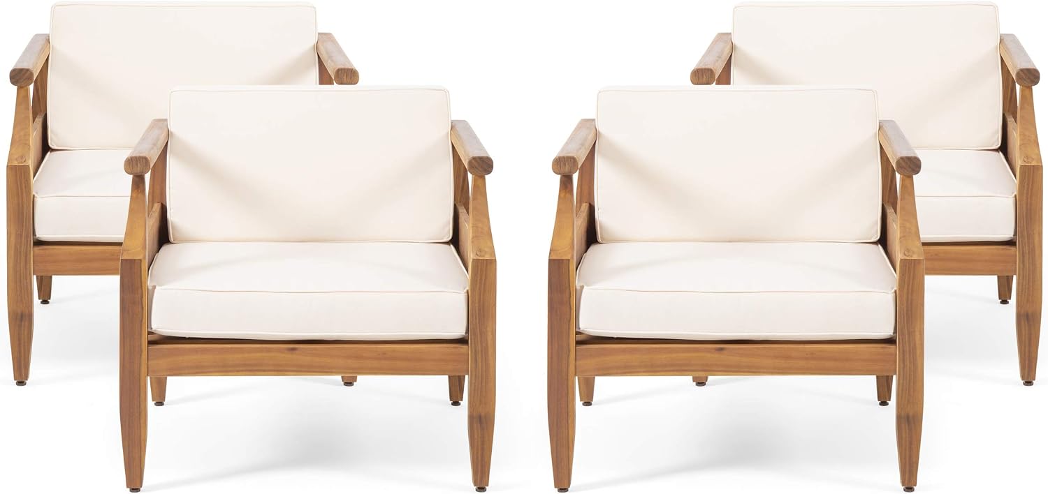 Christopher Knight Home Daisy Outdoor Club Chair with Cushion (Set of 4), Teak Finish, Cream
