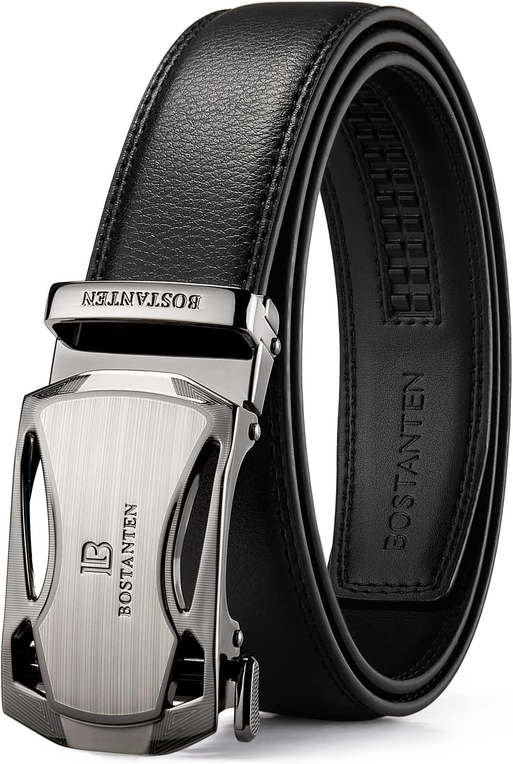 BOSTANTENMen's Leather Ratchet Dress Belt with Automatic Sliding Buckle Black