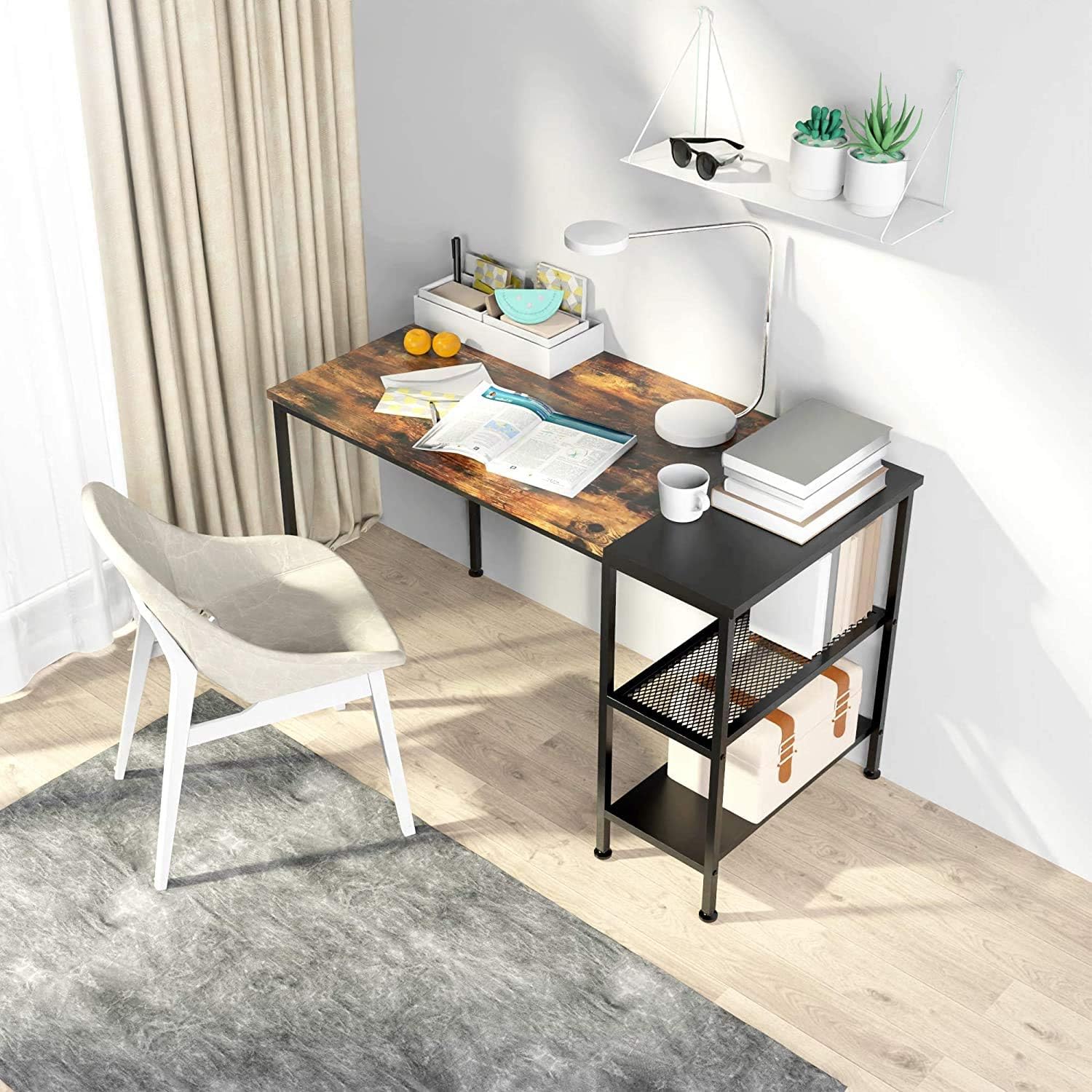 HOMIDEC Computer Desk, 47" Home Office Desk with Storage Shelves, Writing Desk for Student and woker, Writing Study, Industry Modern Table for Bedroom, Home, Office