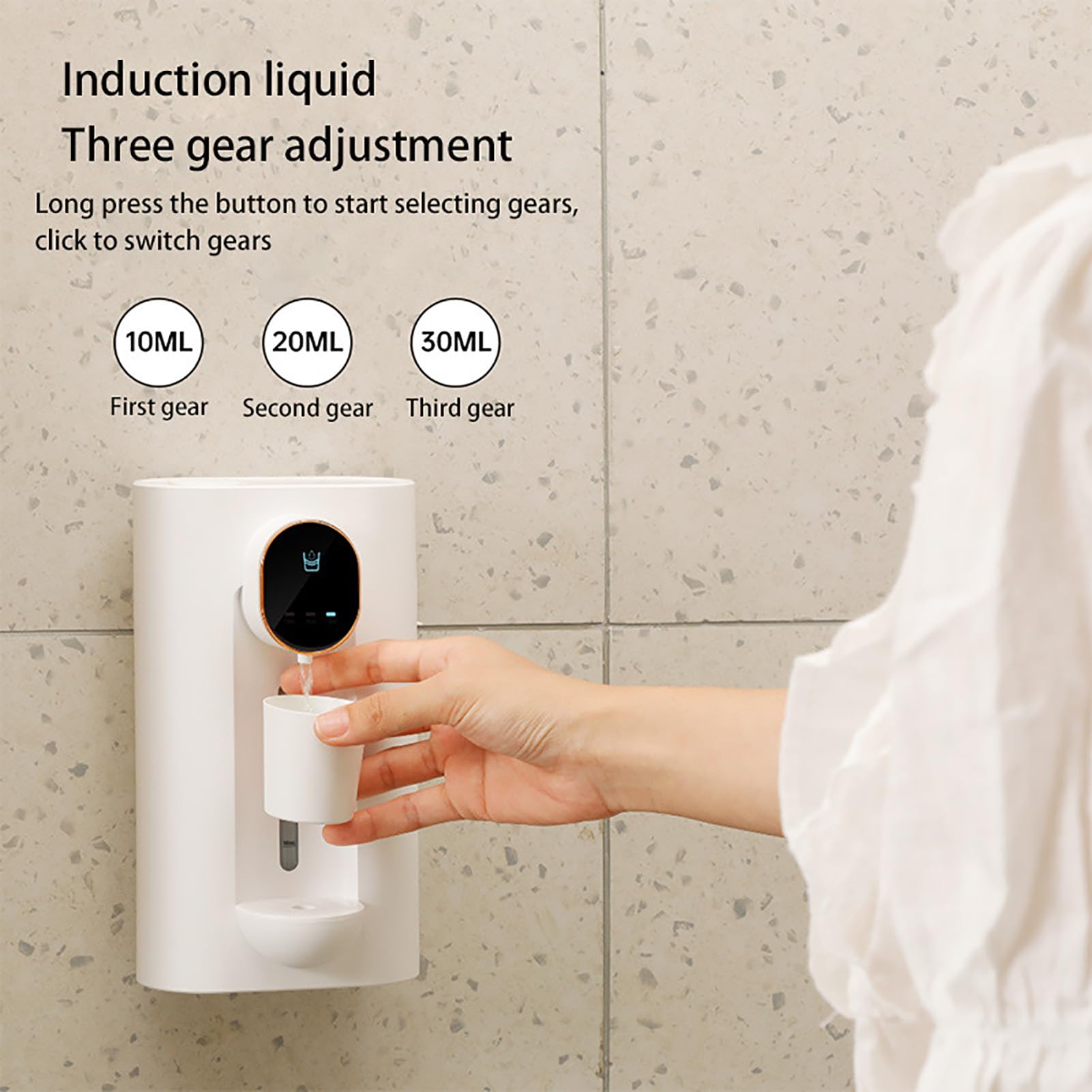 Máquina inteligente de enjuague bucal, dispensador de bebidas, dispensador de enjuague bucal de detección automática montado en la pared, solución de limpieza oral recargable con taza, color blanco