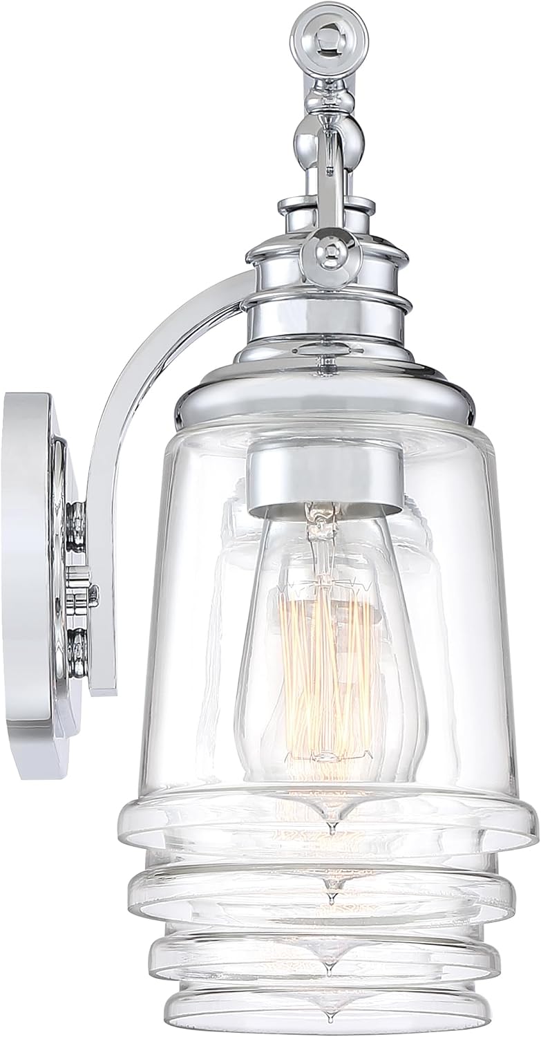 Quoizel Grant Transitional Vanity Lights, 32 Inch 4-Light Polished Chrome Bath Lighting Fixtures Over Mirror, Opal Etched Glass, Classic Americana Wall Mount Light for Bathrooms, Kitchen or Hallway