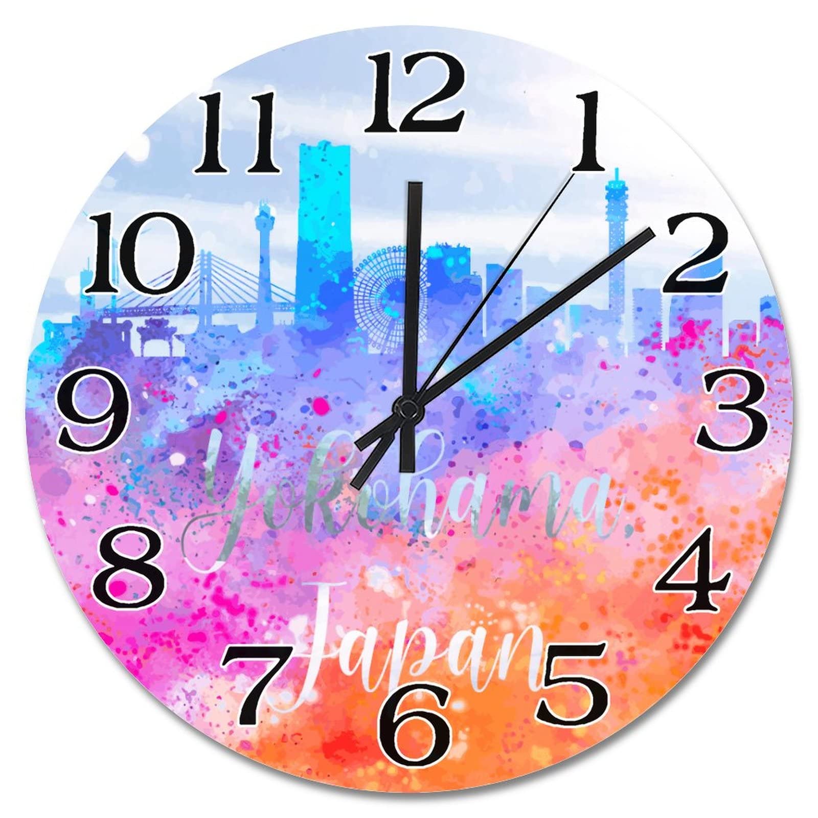 Horloge murale en bois Yokohama de 38 cm à piles pour décoration de salon