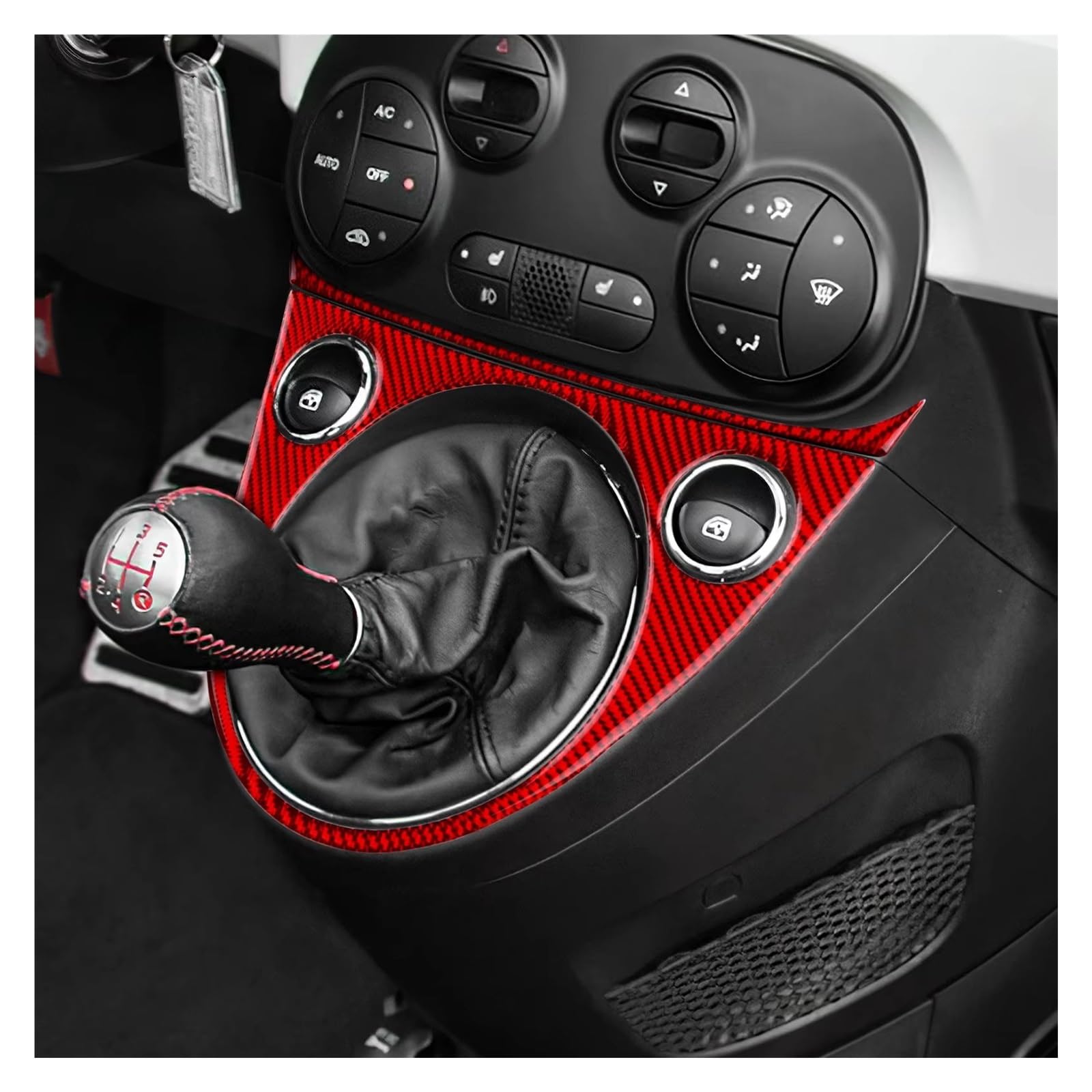 Auto Aufkleber Dekorativ Weiche Kohlefaser Für Fiat Für 500 2011–2023 Für Abarth 595 2016–2023 Für 695 2017–2023 Handbuch Innenraum Tuning(1Pair For LHD Red)