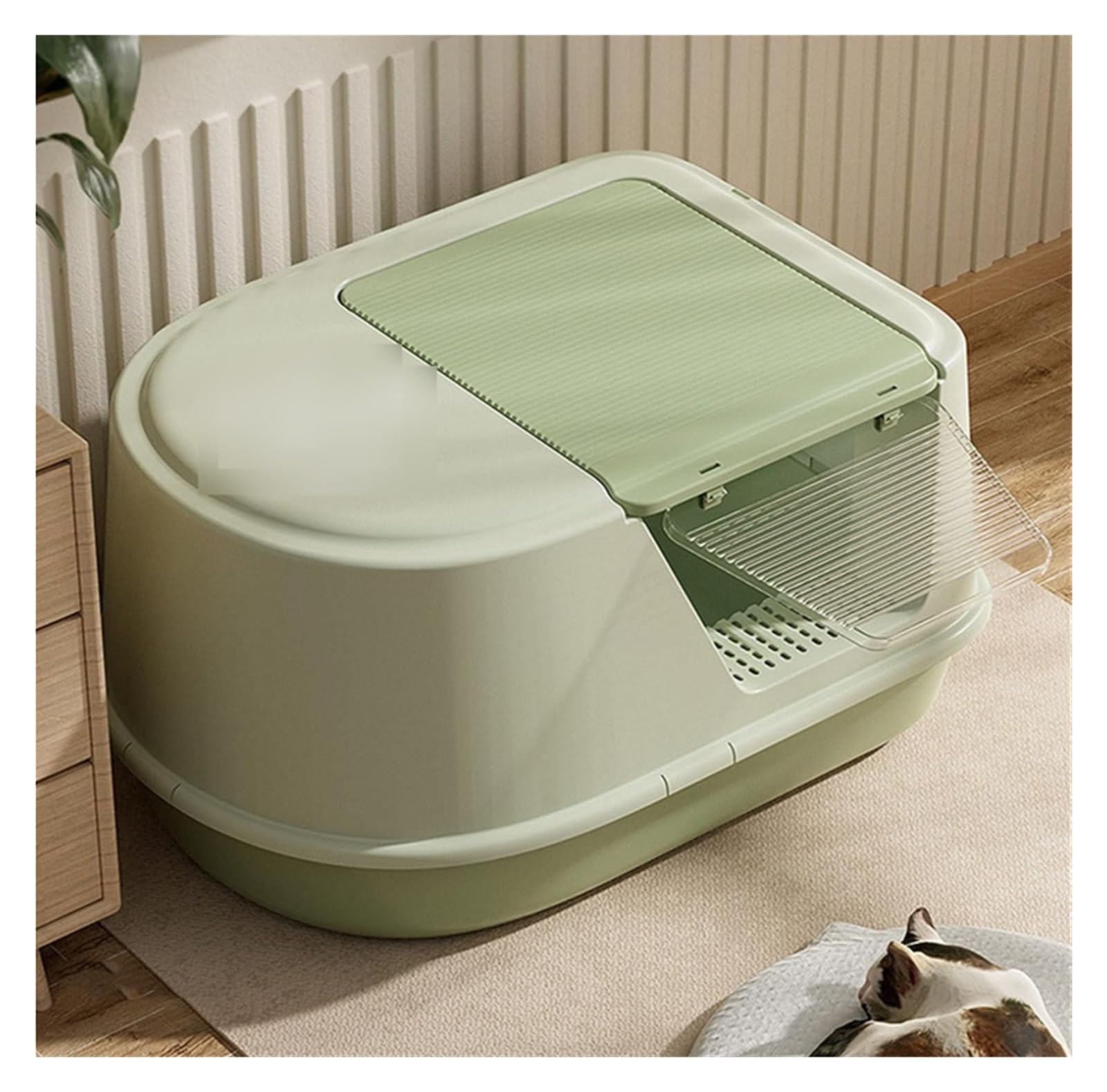 Caja de Arena Caja de Arena for Gatos Completamente Cerrada con Solapa en la Parte Delantera Bandeja de Arena extraíble Grande Inodoro for Gatitos fácil de Limpiar Grande(Groen)