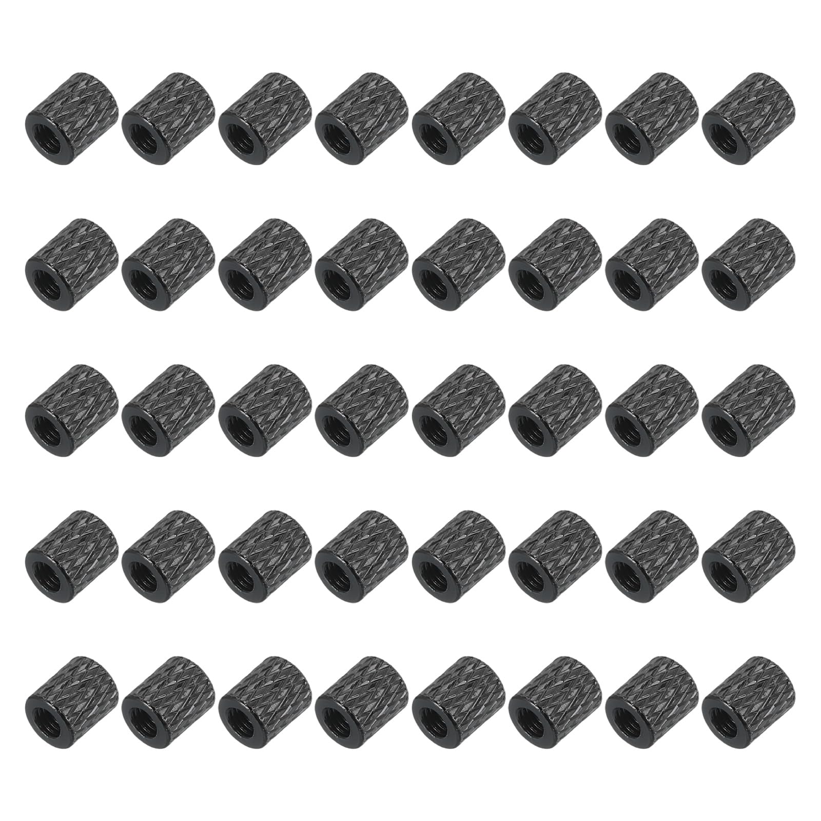 sourcing map 100Pcs M3 x 6mm Aluminum Knurled Spacer Standoff, Round Coupling Nut Bolt Connector Nut Sleeve Stud Rod Fastener for RC Drone Quadcopter FPV Drone DIY Parts (Black, 5mm OD)