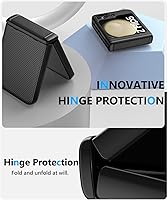 Vista 3 de Vihibii Funda para Samsung Galaxy Z Flip 5 con protección de bisagra y protector de pantalla exterior, delgada y ajustada, textura elegante, Negro