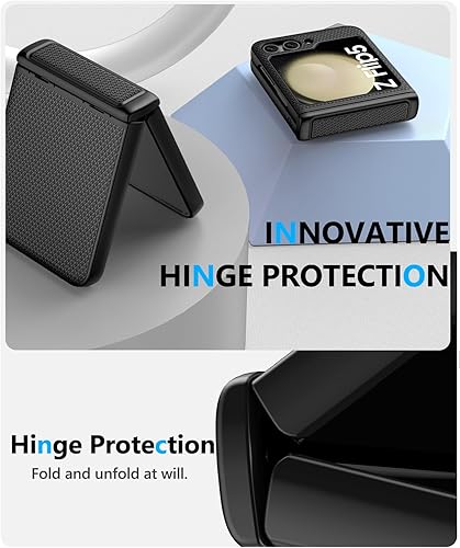 Miniatura 3 de Vihibii Funda para Samsung Galaxy Z Flip 5 con protector de pantalla trasera y protección de bisagra, ajuste delgado, antideslizante, textura