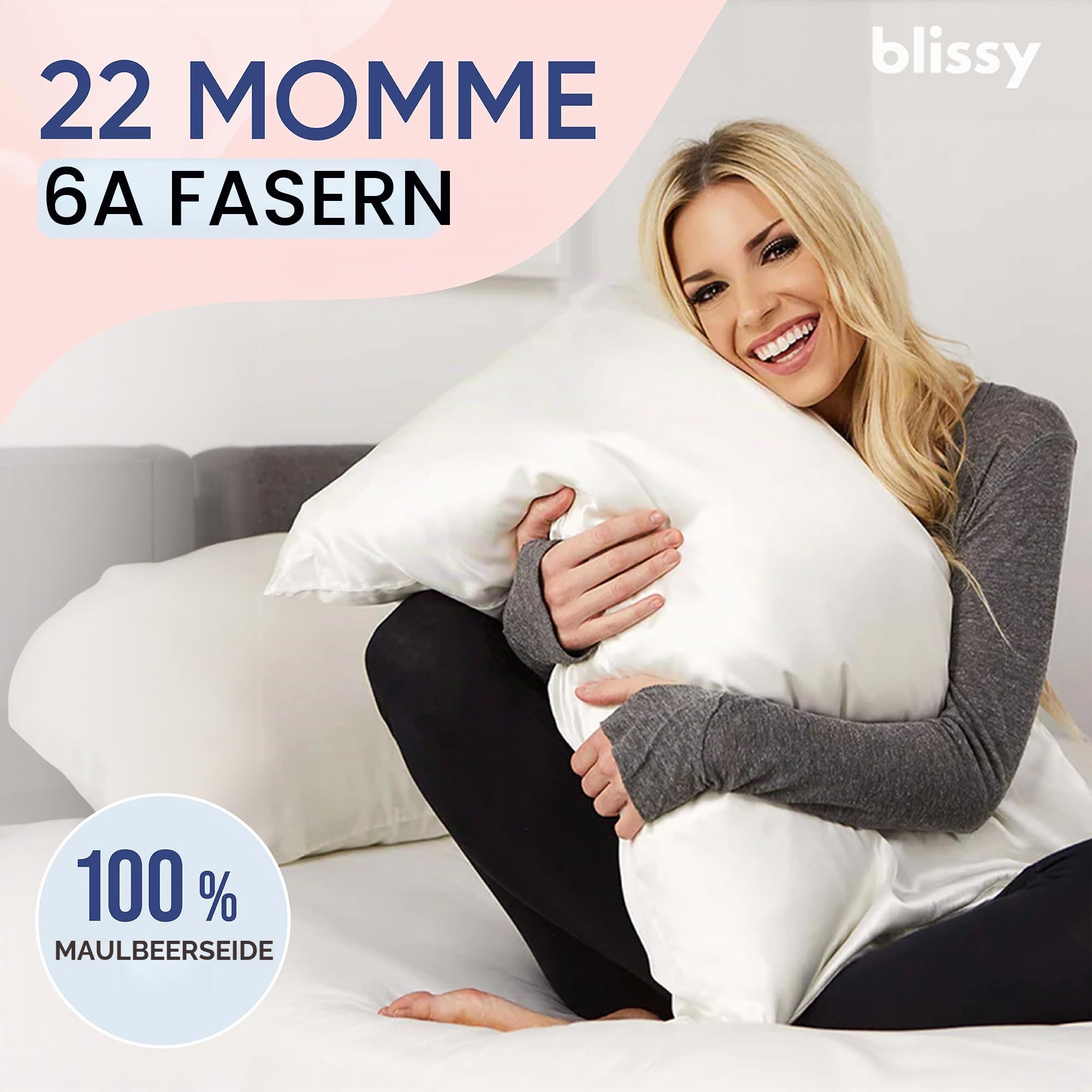 Blissy Seidenkissenbezug – 100% Reine Maulbeerseide – 22 Momme 6A hochwertige Fasern – Satin-Kissenbezug für Haar und Haut – Regular, Queen & King mit verstecktem Reißverschluss