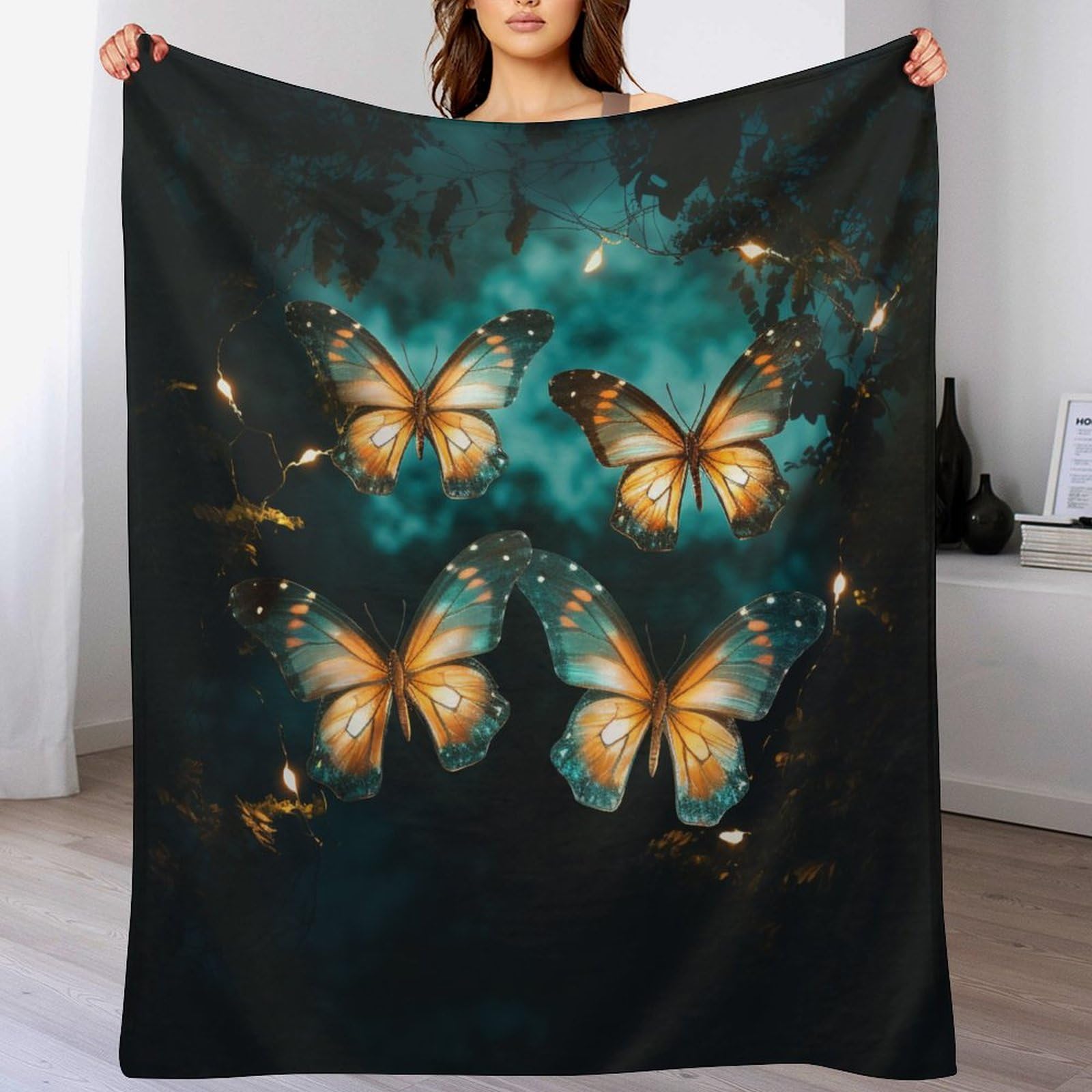 Couverture polaire douce et chaude grand format 180x200 motif papillon
