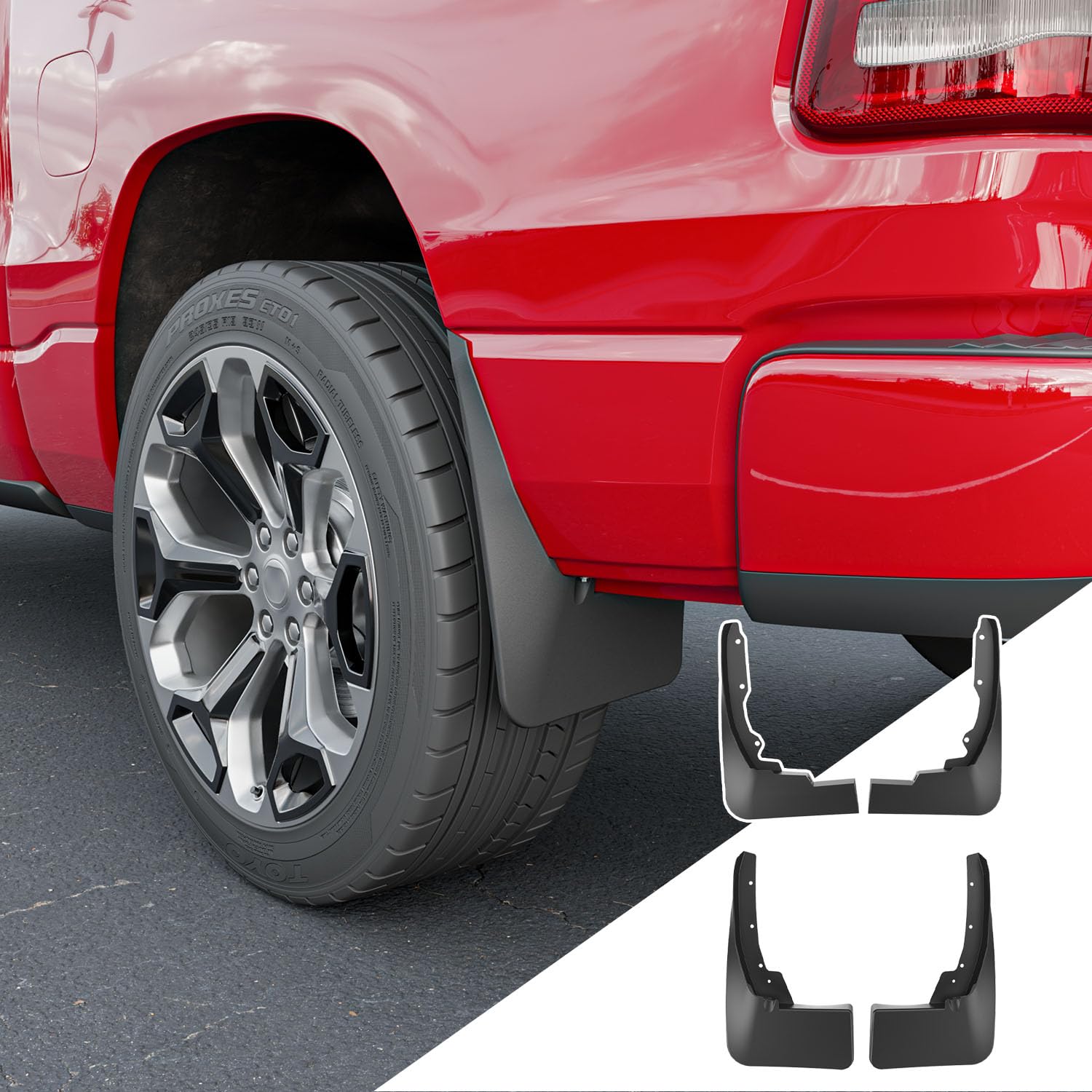 Kit De 4 Garde-boues Pour Dodge RAM 1500 (2019-2024) - Noir, En PP/TPO, Protège Des Projections De Boue Et Cailloux, Montage Facile