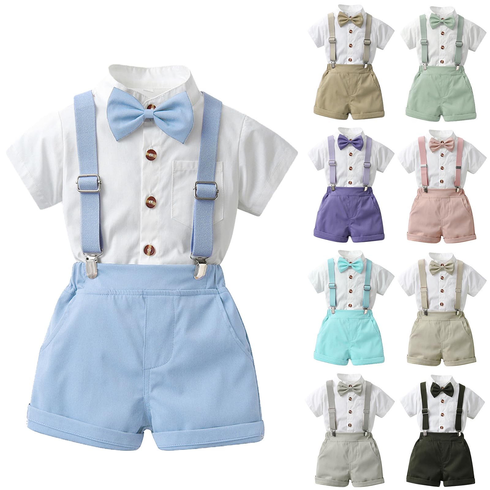 Bimbo Completini e Coordinati Gentiluomo, Fiocco Camicia e Bretelle Pantalocini 4 Pezzi Ragazzi per Matrimoni Compleanni, 1-6 anni/Regalo Neonato Maschio