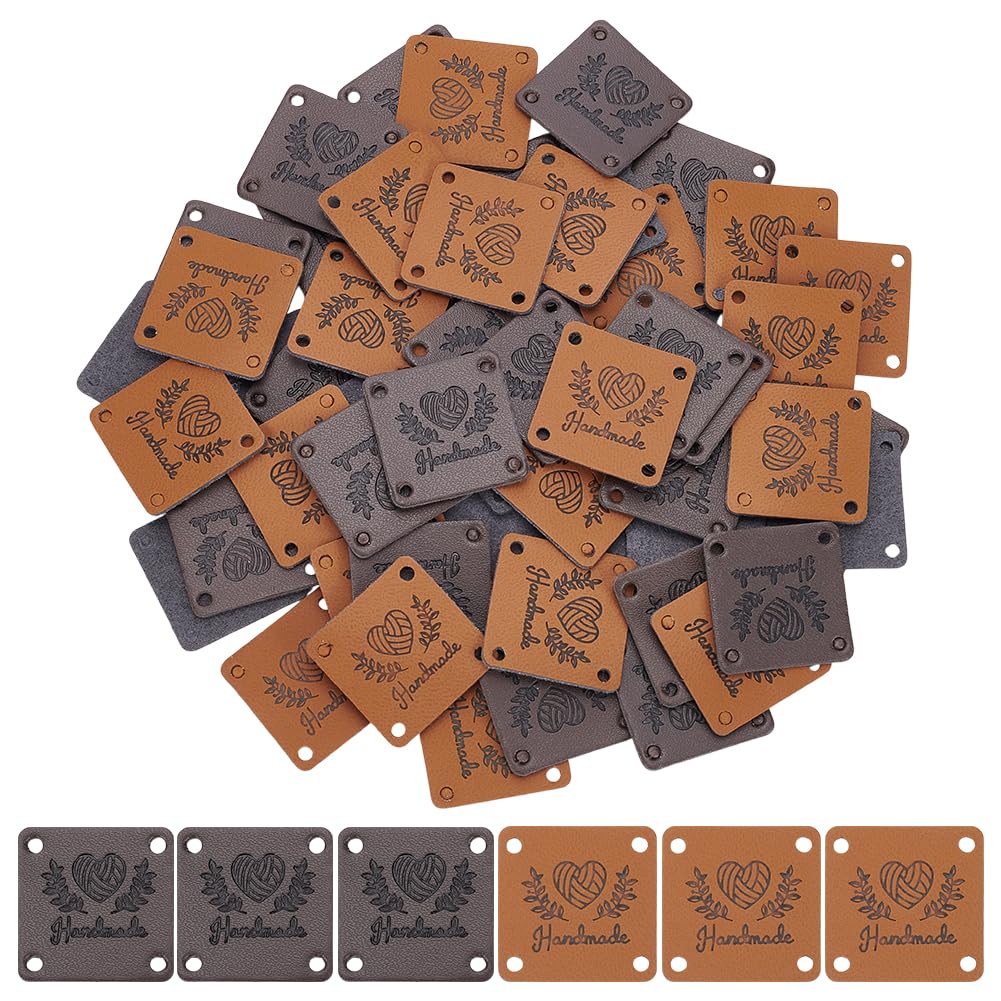 UNICRAFTALE 60Pcs 2 Colors HandmadeTags Imitation Leather Crochet Labels with Love and Oliver Leaf Crochet Tags for Handmade Square Embossed Tags for DIY Crafts Knitting Sewing Hats Purses Clothing-image-20