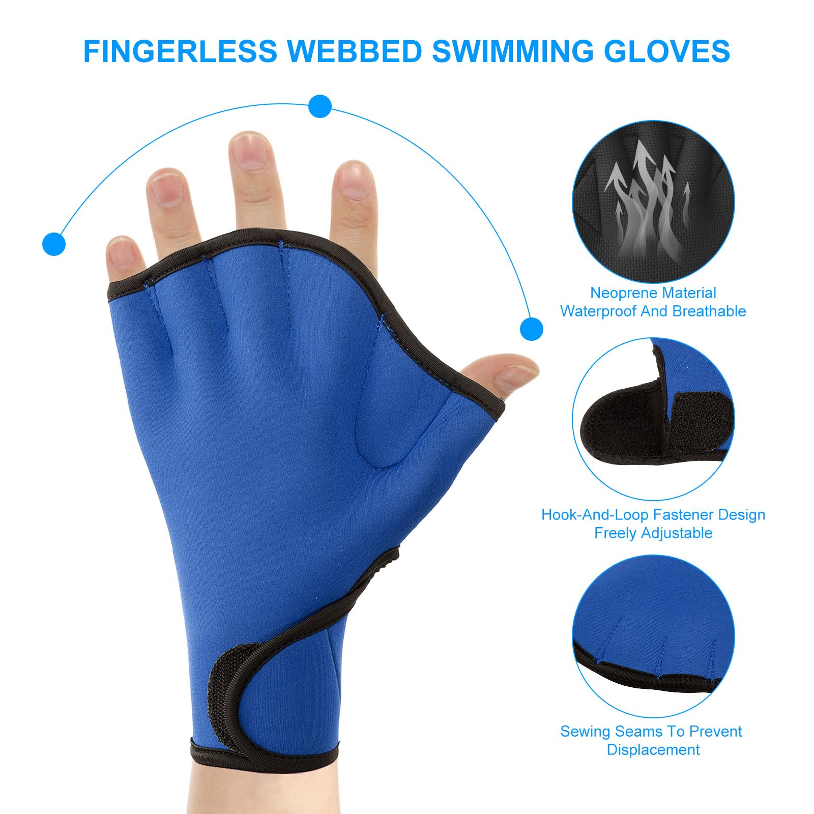 PATIKIL Schwimmhandschuhe, 2 Paar Gepolsterte Schwimmhandschuhe für Wassergymnastik, XL, Dunkelblau