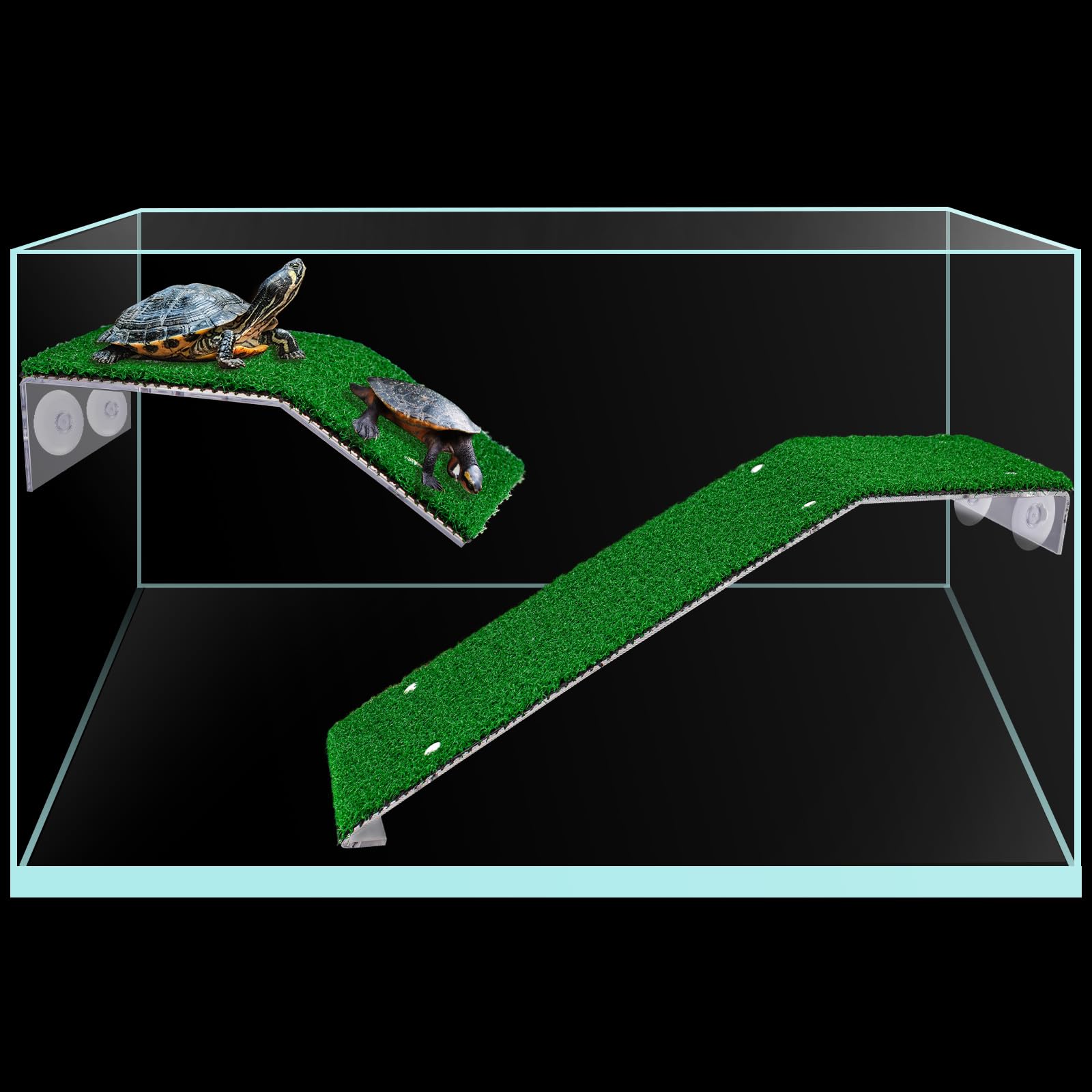 Syhood 2 Pcs Lawn Turtle Basking Platform Tortoise Ramp Simulation Grass Reptile Ramp Tortoise Climbing Ladder Floating Resting Terrace for Fish Tank Frog Terrapin Aquarium Accessories Decor, 2 Sizes