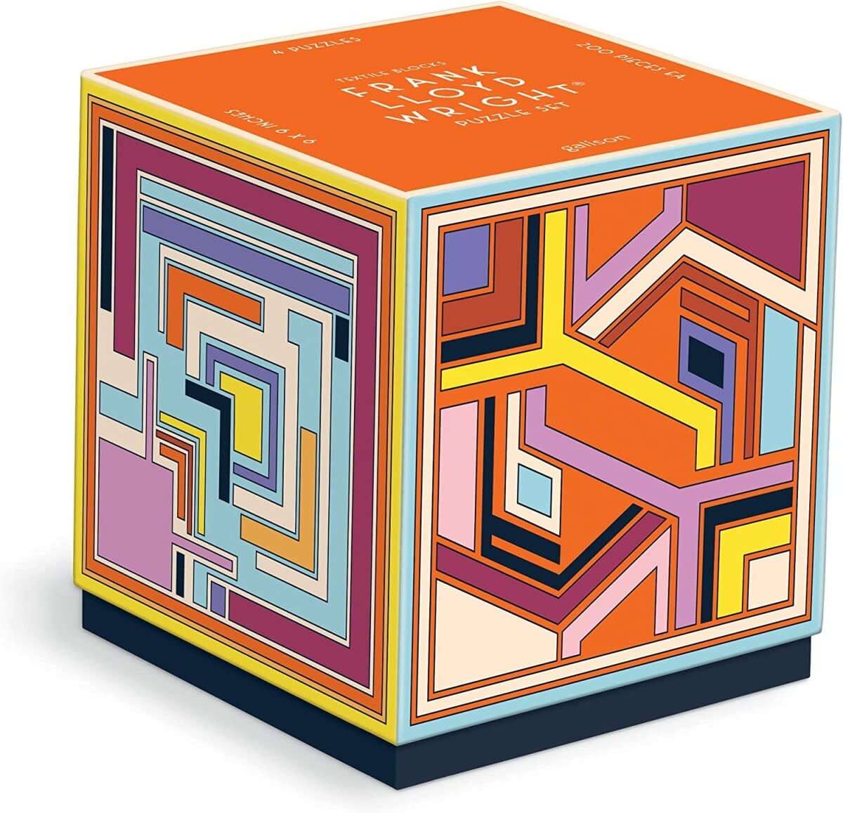 Frank Lloyd Wright Textile – 4 200-Piece Puzzles Block Set with Iconic Geometric Illustrations for Coffee Table Amusement and Décor