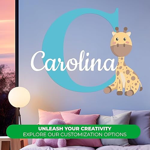 Miniatura 5 de EGD Calcomanías de pared de jirafa con nombre personalizado I Safari Nursery Decor I Kids Calcomanías de pared para niños o niñas dormitorio I