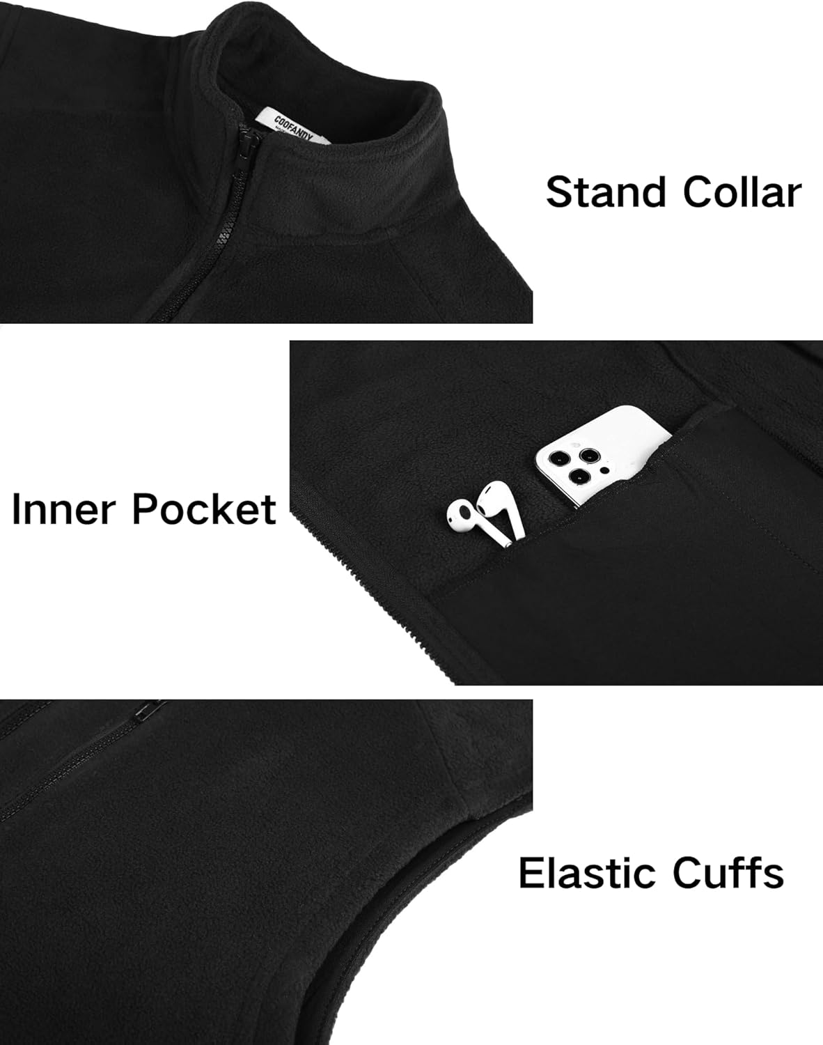 COOFANDY Men's Lightweight Fleece Vest Sleeveless Zip Up Warm Jacket Casual Outerwear Vests With Pockets - Image 5