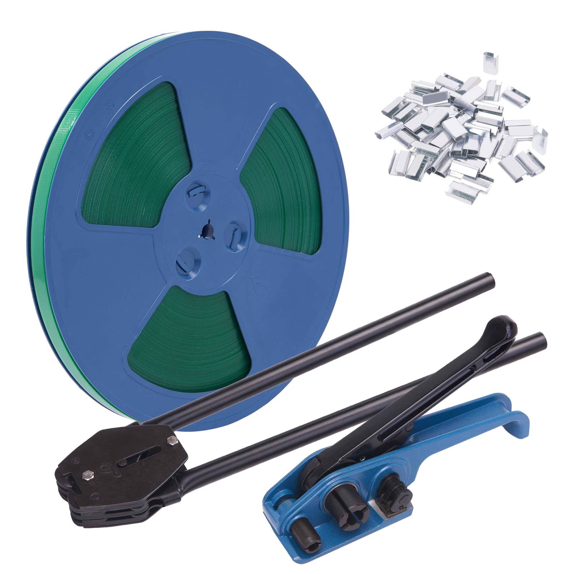 LNYEBN Pallet Banding Strapping Kit with Polyester(PET) Strapping Tensioner, 300ft 5/8" Polyester (PET) Strapping Roll and 50pcs Steel Seals