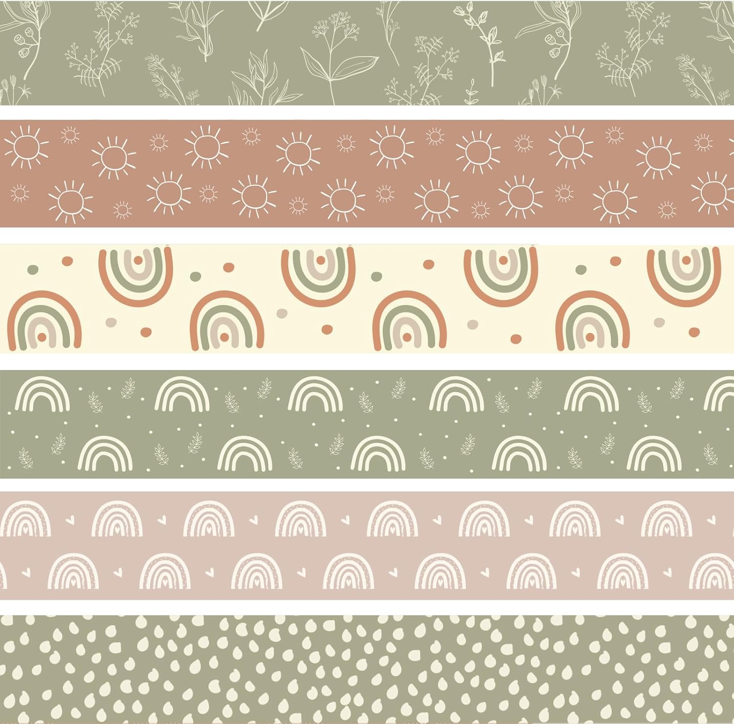 84ft Boho Bulletin Board Borders, Boho Classroom Decorations, Floral Sun Rainbow Dot Trim Borders for Teacher Back to School School Supplies Classroom Door Wall Decor, 6 Styles