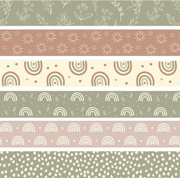 VABAMNA 84ft Boho Bulletin Board Borders, Boho Classroom Decorations, Floral Sun Rainbow Dot Trim Borders for Teacher Back to School School Supplies Classroom Door Wall Decor, 6 Styles