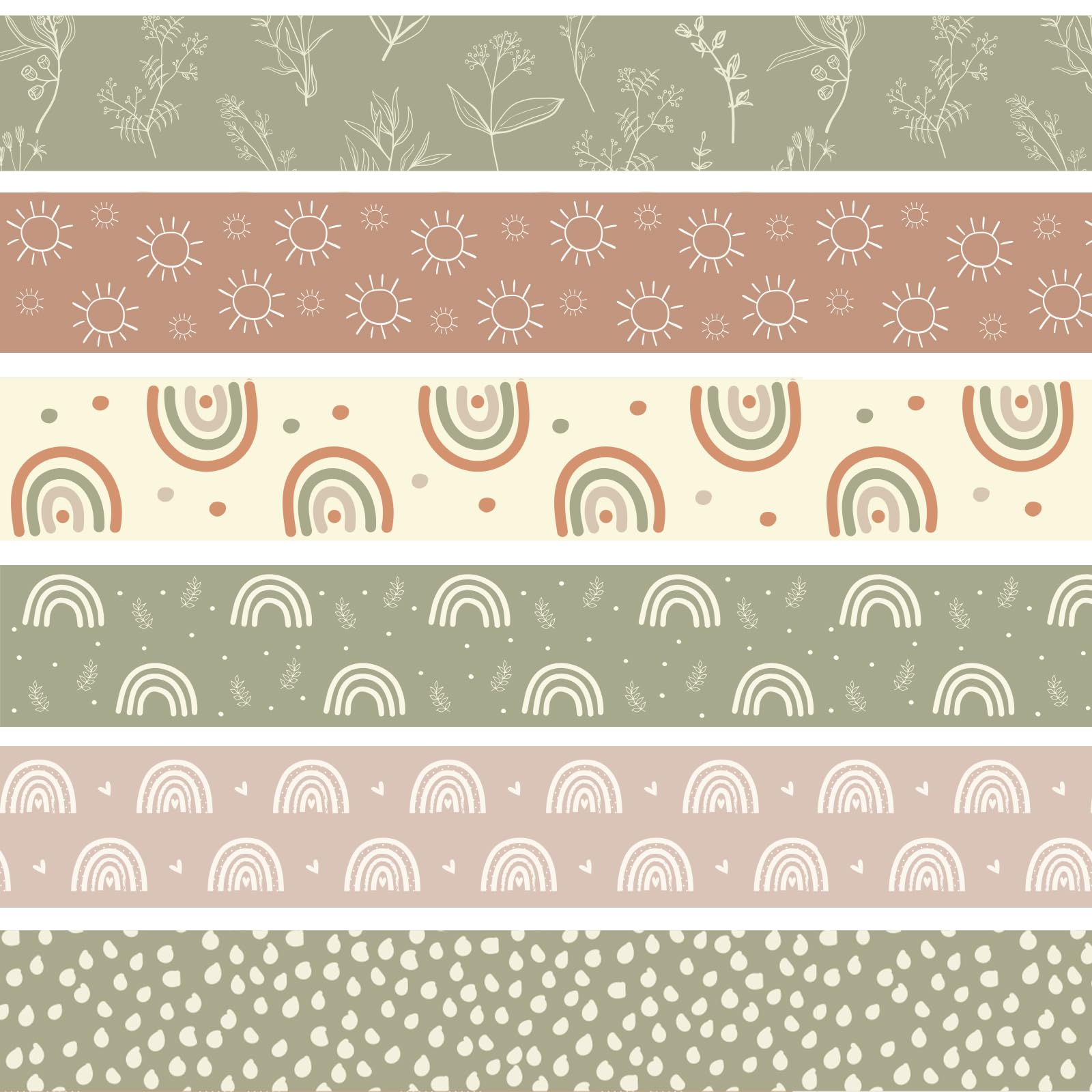 VABAMNA 84ft Boho Bulletin Board Borders, Boho Classroom Decorations, Floral Sun Rainbow Dot Trim Borders for Teacher Back to School School Supplies