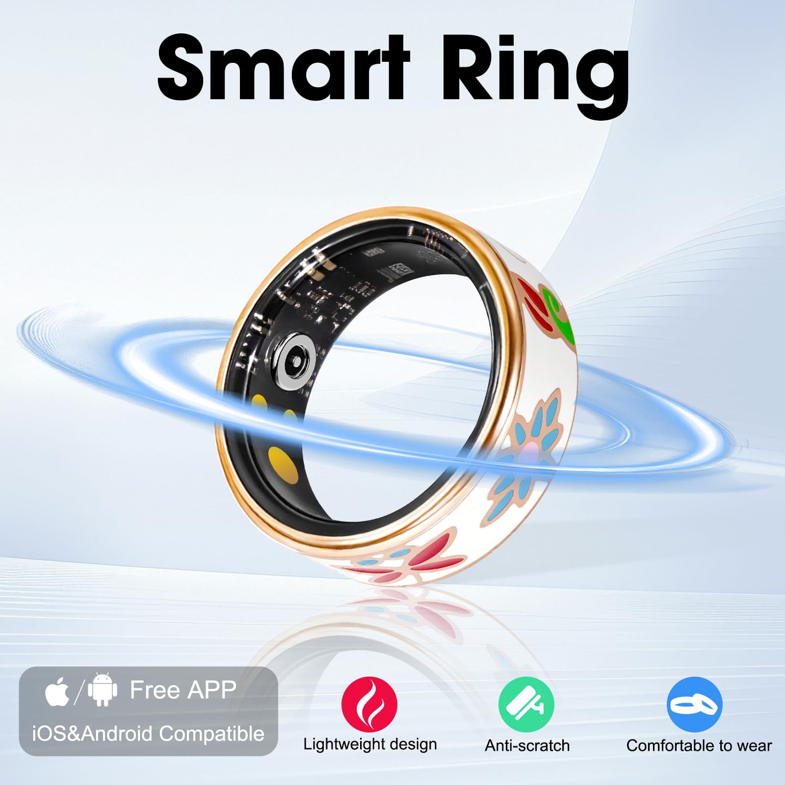 Bague intelligente pour homme et femme, traqueur d'activité avec fréquence cardiaque, SpO2, pression artérielle et surveillance du sommeil, étanchéité IP68, longue durée de vie, pas de frais