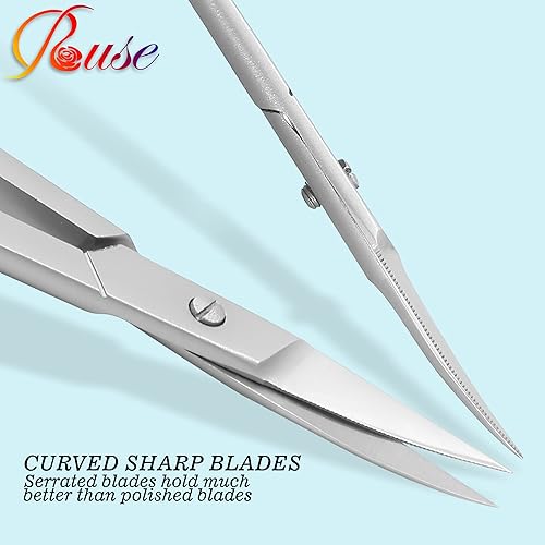 Miniatura 3 de ROUSE Tijeras de cutícula Tijeras de aseo profesional Tijeras de acero inoxidable para cejas-pestañas (tijeras para cutículas)