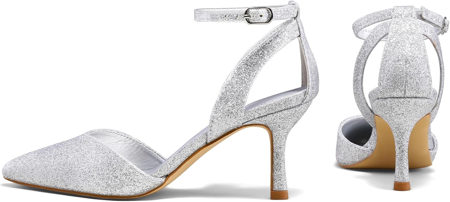 mysoft Women's Pumps Shoes Pointed Toe Kitten Low Heels Stiletto Ankle Strap Closed Toe Wedding Party Dress Sandals - Image 3